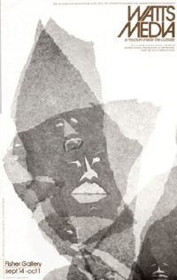 art image of an African-looking person on poster for the Watts Media Center.